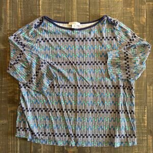 Liz Claiborne Blue Striped Cotton Top 2X, Women's Plus Size 3/4 Sleeve